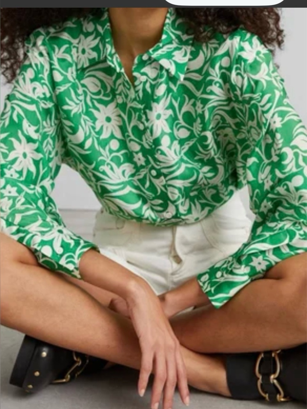 Maje Green and White Floral Button-Down Shirt sz 2 nwt